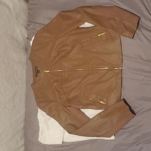 Brown leather jacket.